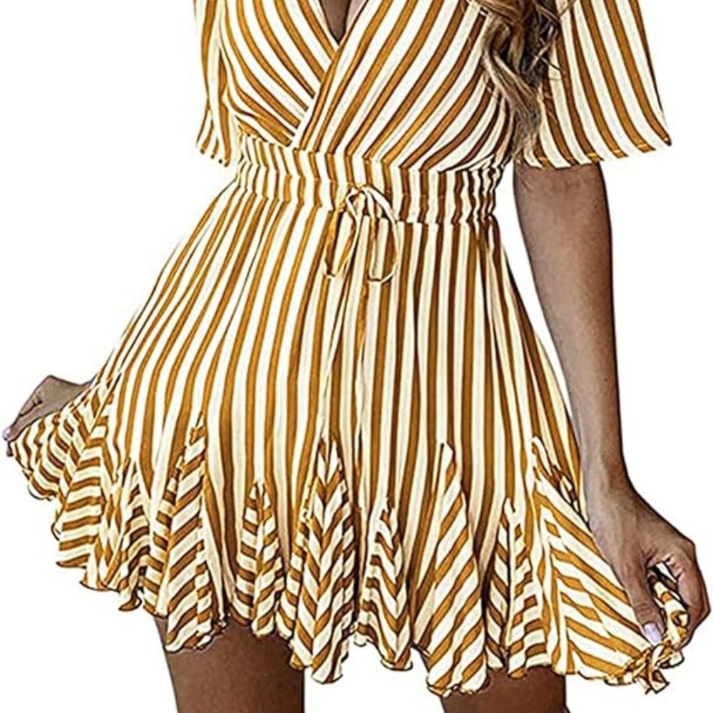 Brown/Orange Striped Dress with short sleeves